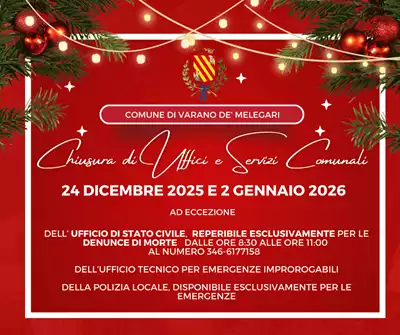 Leggi di più su CHIUSURA STRAORDINARIA UFFICI E SERVIZI  COMUNALI DEL 24 DICEMBRE 2025 E 2 GENNAIO 2026